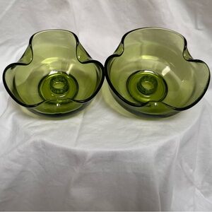 Vintage Anchor Hocking Olive Green Glass Candle Holder